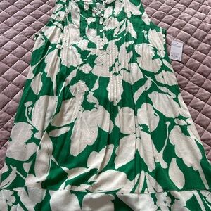 Sonoma Green and White Floral A-Line Dress